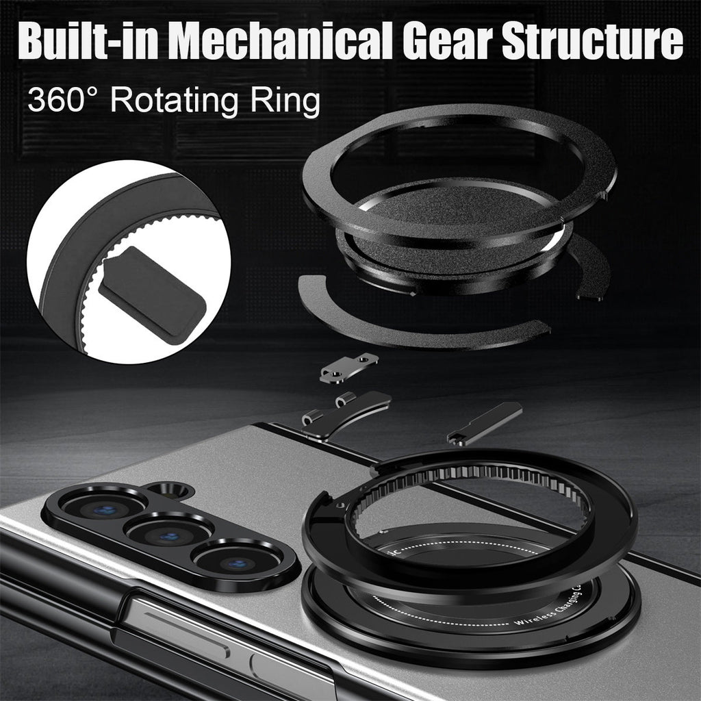 For Samsung Z Fold Series Aluminum Alloy Foldable Phone Case With Built-In 360° Rotating Magnetic Ring Kickstand
