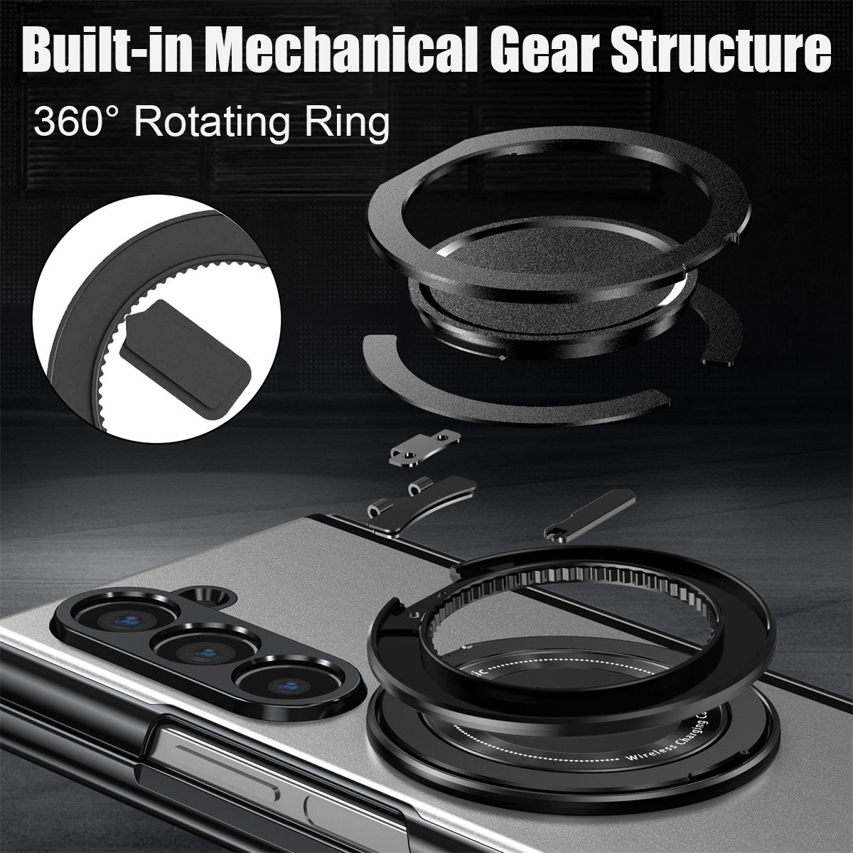For Samsung Z Fold Series Aluminum Alloy Foldable Phone Case With Built-In 360° Rotating Magnetic Ring Kickstand