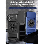 Multifunctional Shockproof Phone Case with Slide Camera Privacy Cover, 360° Rotatable Magnetic Ring Kickstand for iPhone