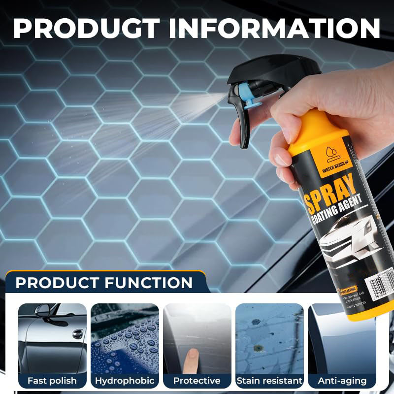 Car Nano Ceramic Coating Spray Kit, Hydrophobic Waterproof Paint Shield, Simple to Apply, Comes With Microfiber Towel for Bright Car Finish