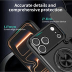 Multifunctional Shockproof Phone Case with Slide Camera Privacy Cover, 360° Rotatable Magnetic Ring Kickstand for iPhone
