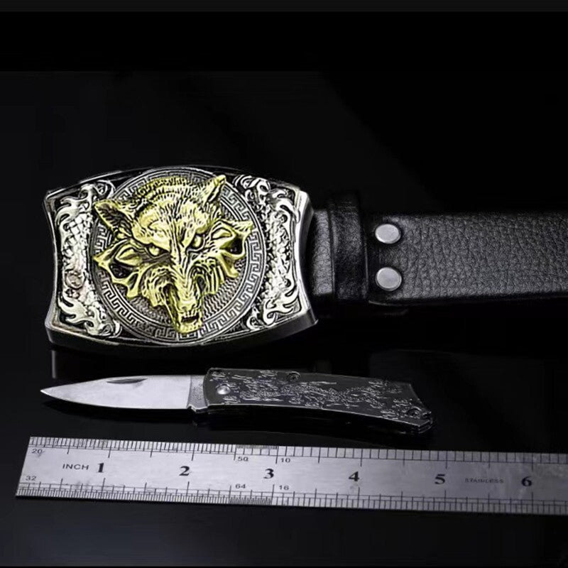 Men's Western-style Belt, Multi-functional Metal Buckle Self-defense Belt