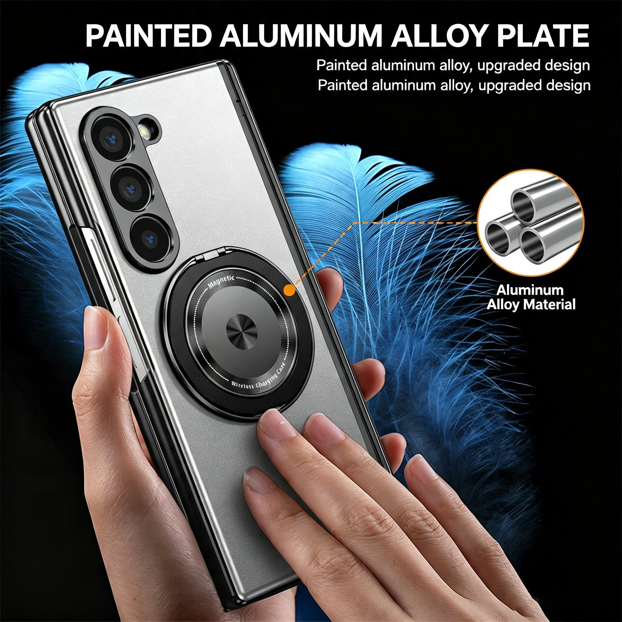 For Samsung Z Fold Series Aluminum Alloy Foldable Phone Case With Built-In 360° Rotating Magnetic Ring Kickstand