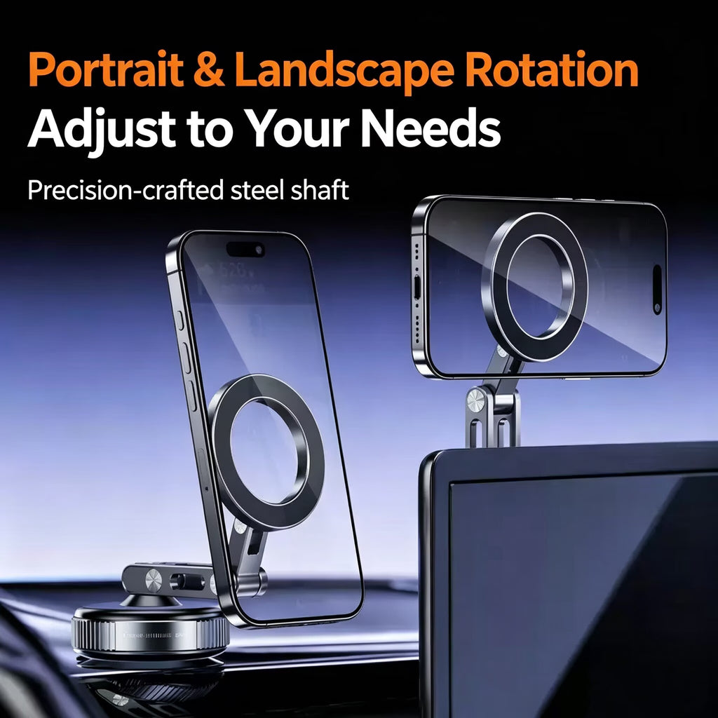720° Adjustable Triple Fold Magnetic Car Phone Holder, MagSafe Mount for Dashboard & Windshield