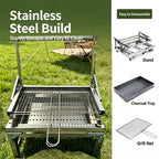 Foldable Portable Stainless Steel Charcoal BBQ Grill, Detachable Camping Barbecue Grill, Easy Disassembly Outdoor Grill for Backyard