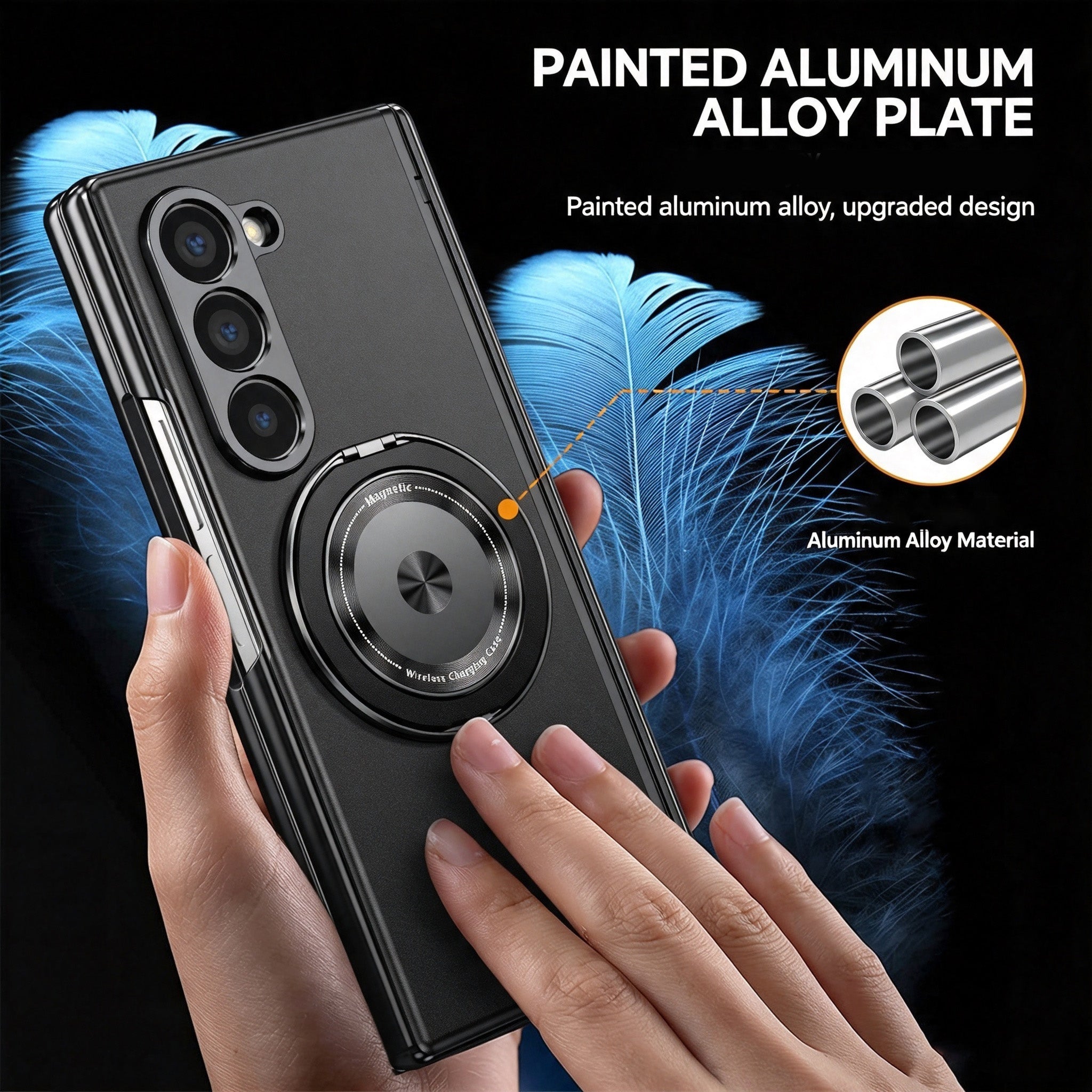 For Samsung Z Fold Series Aluminum Alloy Foldable Phone Case With Built-In 360° Rotating Magnetic Ring Kickstand