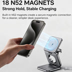 3-in-1 Magnetic Wireless Charger Stand, Mag-Safe Charging Station for iPhone Series, Apple Watch & AirPods, Portable Aluminum Multi Device Wireless Charging Dock for Travel & Desk
