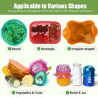 Silicone food storage lids are reusable and suitable for storing food in cups, jars, glass bottles, and round and rectangular containers.