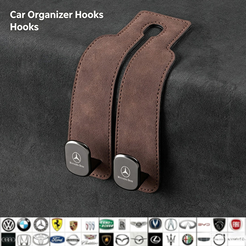 2-in-1 Suede Car Headrest Double Hooks Multi-Function Car Seat Back Organizer Hook for Bags, Purses, Water Bottles