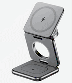 3-in-1 Magnetic Wireless Charger Stand, Mag-Safe Charging Station for iPhone Series, Apple Watch & AirPods, Portable Aluminum Multi Device Wireless Charging Dock for Travel & Desk
