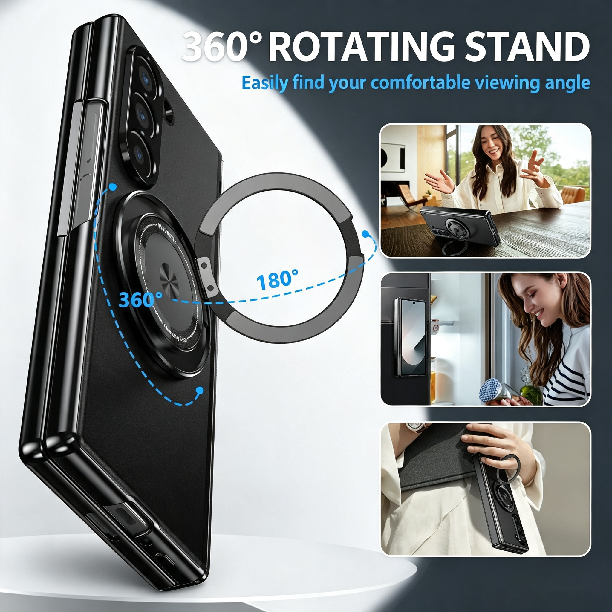 For Samsung Z Fold Series Aluminum Alloy Foldable Phone Case With Built-In 360° Rotating Magnetic Ring Kickstand