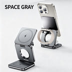 3-in-1 Magnetic Wireless Charger Stand, Mag-Safe Charging Station for iPhone Series, Apple Watch & AirPods, Portable Aluminum Multi Device Wireless Charging Dock for Travel & Desk