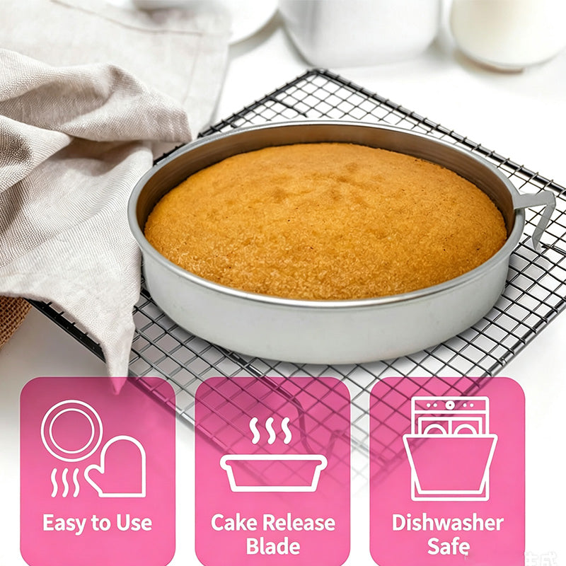 8 Inch Round Cake Pan with Easy Release Blade, Food Grade 304 Stainless Steel Baking Mold for Sponge Cake, Cheesecake, Oven & Dishwasher Safe