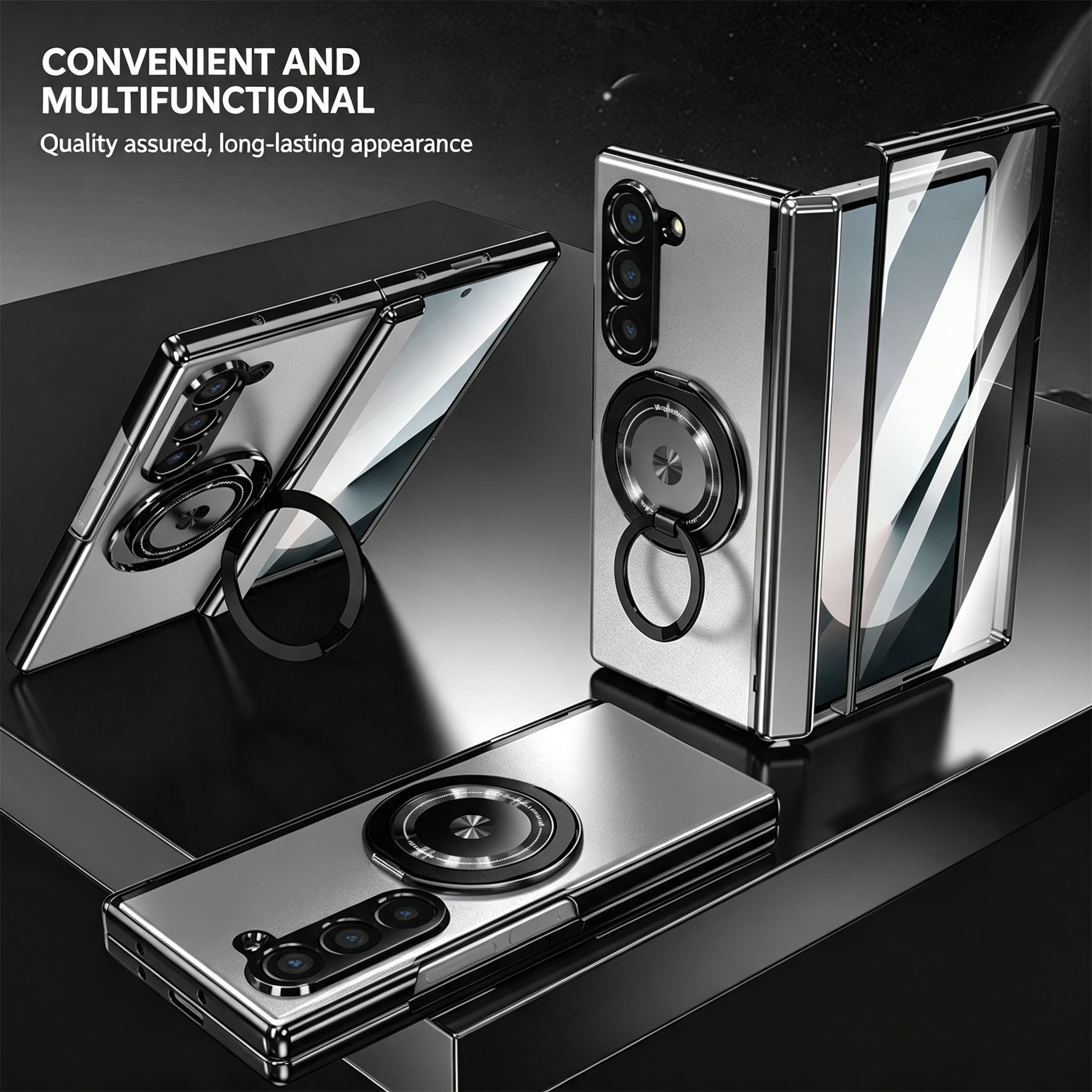 For Samsung Z Fold Series Aluminum Alloy Foldable Phone Case With Built-In 360° Rotating Magnetic Ring Kickstand