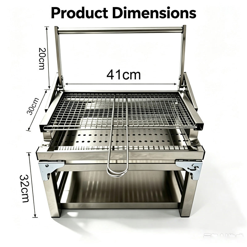 Foldable Portable Stainless Steel Charcoal BBQ Grill, Detachable Camping Barbecue Grill, Easy Disassembly Outdoor Grill for Backyard