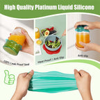 Silicone food storage lids are reusable and suitable for storing food in cups, jars, glass bottles, and round and rectangular containers.