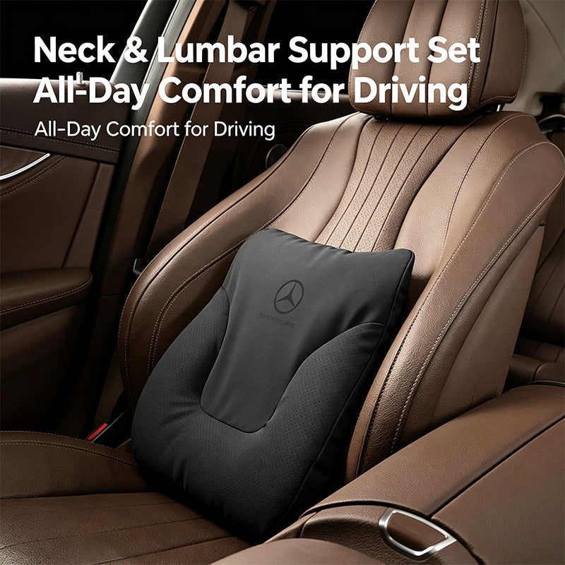 Car neck pillow and lumbar support set, soft and breathable suede car headrests, General Motors interior accessories.