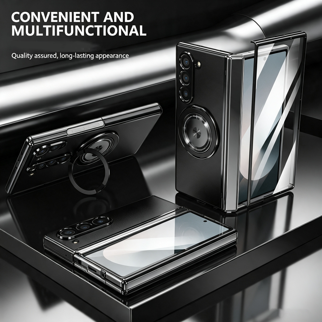 For Samsung Z Fold Series Aluminum Alloy Foldable Phone Case With Built-In 360° Rotating Magnetic Ring Kickstand