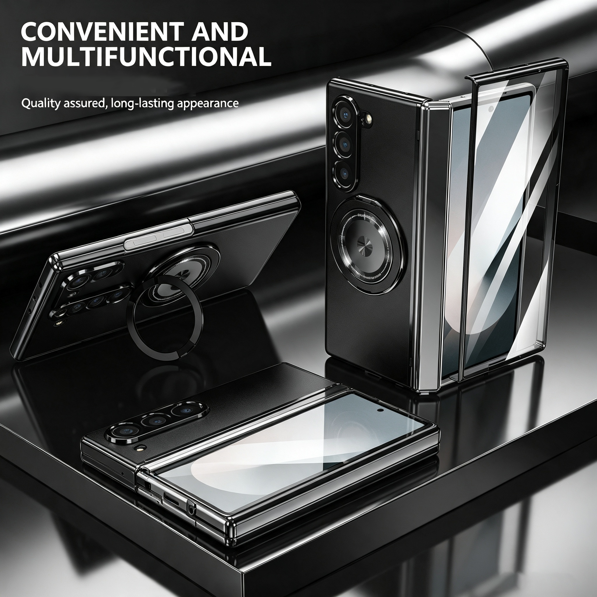 For Samsung Z Fold Series Aluminum Alloy Foldable Phone Case With Built-In 360° Rotating Magnetic Ring Kickstand