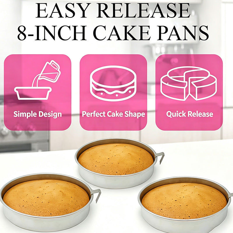 8 Inch Round Cake Pan with Easy Release Blade, Food Grade 304 Stainless Steel Baking Mold for Sponge Cake, Cheesecake, Oven & Dishwasher Safe
