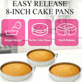 8 Inch Round Cake Pan with Easy Release Blade, Food Grade 304 Stainless Steel Baking Mold for Sponge Cake, Cheesecake, Oven & Dishwasher Safe