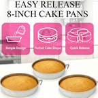 8 Inch Round Cake Pan with Easy Release Blade, Food Grade 304 Stainless Steel Baking Mold for Sponge Cake, Cheesecake, Oven & Dishwasher Safe