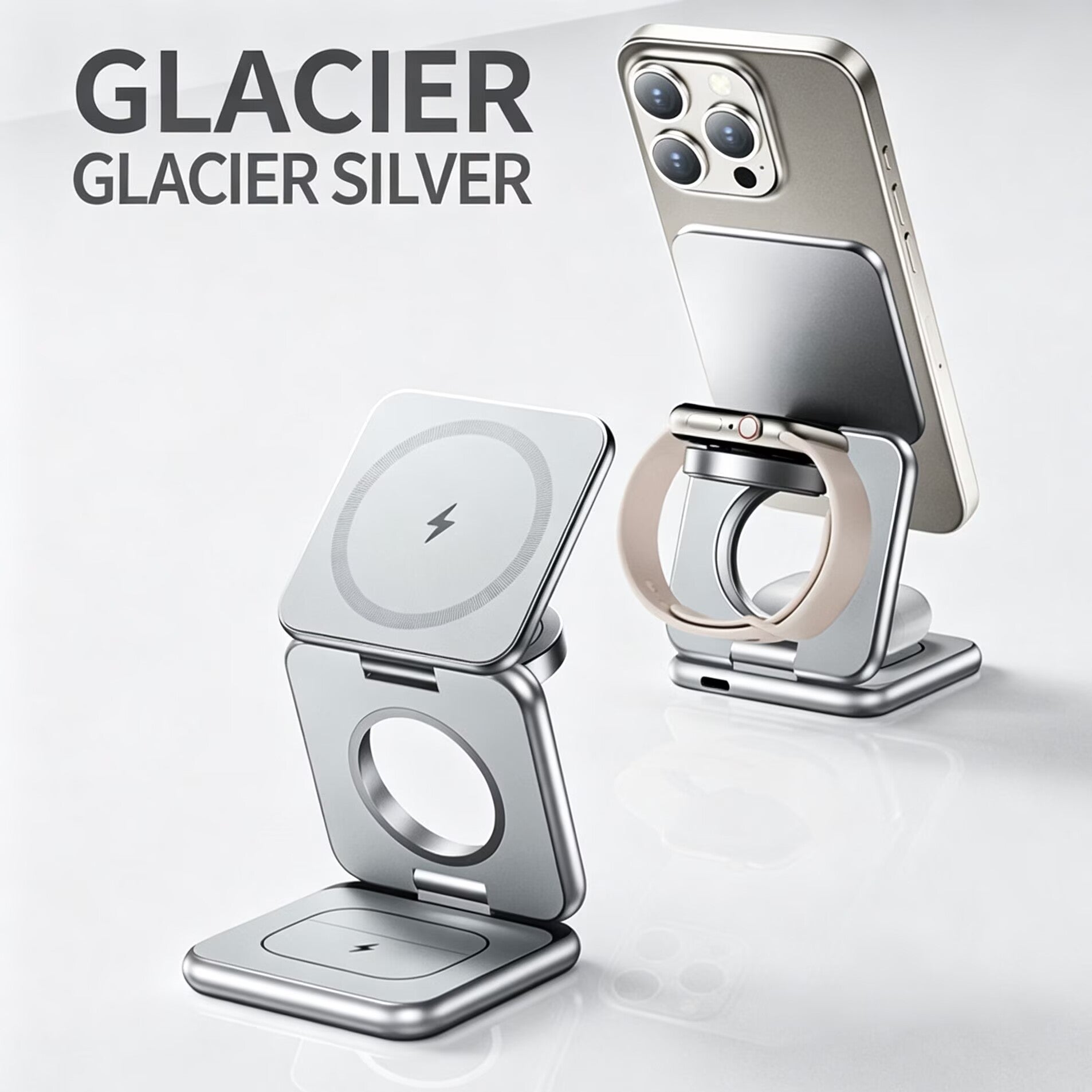 3-in-1 Magnetic Wireless Charger Stand, Mag-Safe Charging Station for iPhone Series, Apple Watch & AirPods