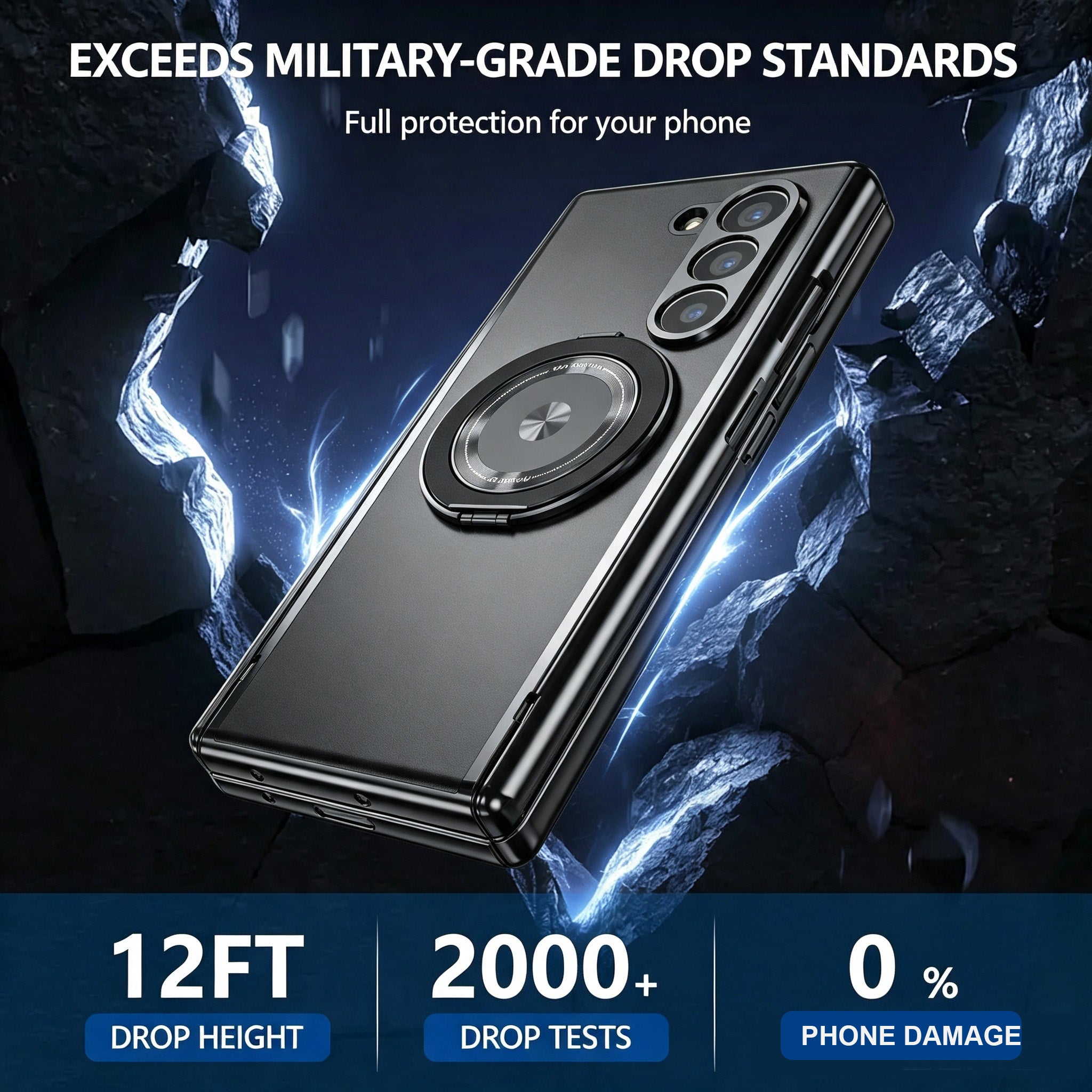For Samsung Z Fold Series Aluminum Alloy Foldable Phone Case With Built-In 360° Rotating Magnetic Ring Kickstand