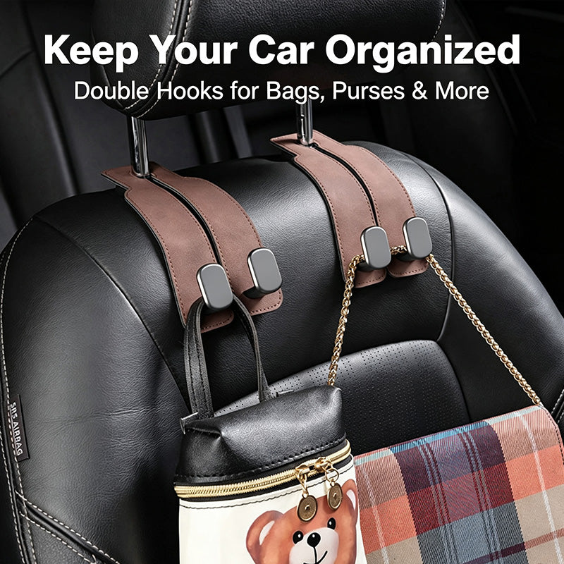 2-in-1 Suede Car Headrest Double Hooks Multi-Function Car Seat Back Organizer Hook for Bags, Purses, Water Bottles