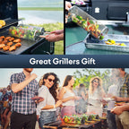 304 Food Grade Stainless Steel Rolling BBQ Grill Basket, Cylindrical Rotating Barbecue Mesh Cage with Anti-Scald Wooden Handle for Vegetables Meat Shrimp