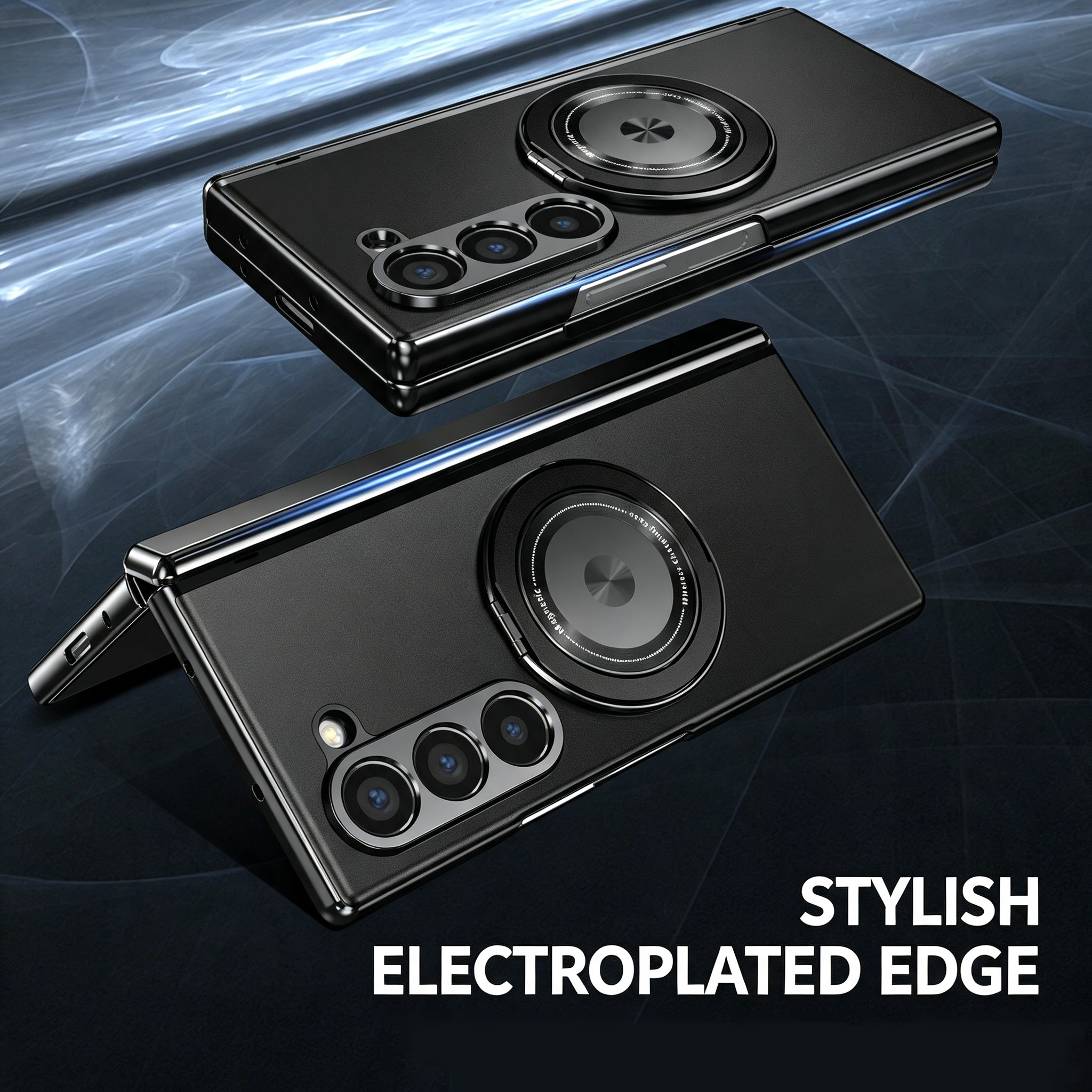 For Samsung Z Fold Series Aluminum Alloy Foldable Phone Case With Built-In 360° Rotating Magnetic Ring Kickstand