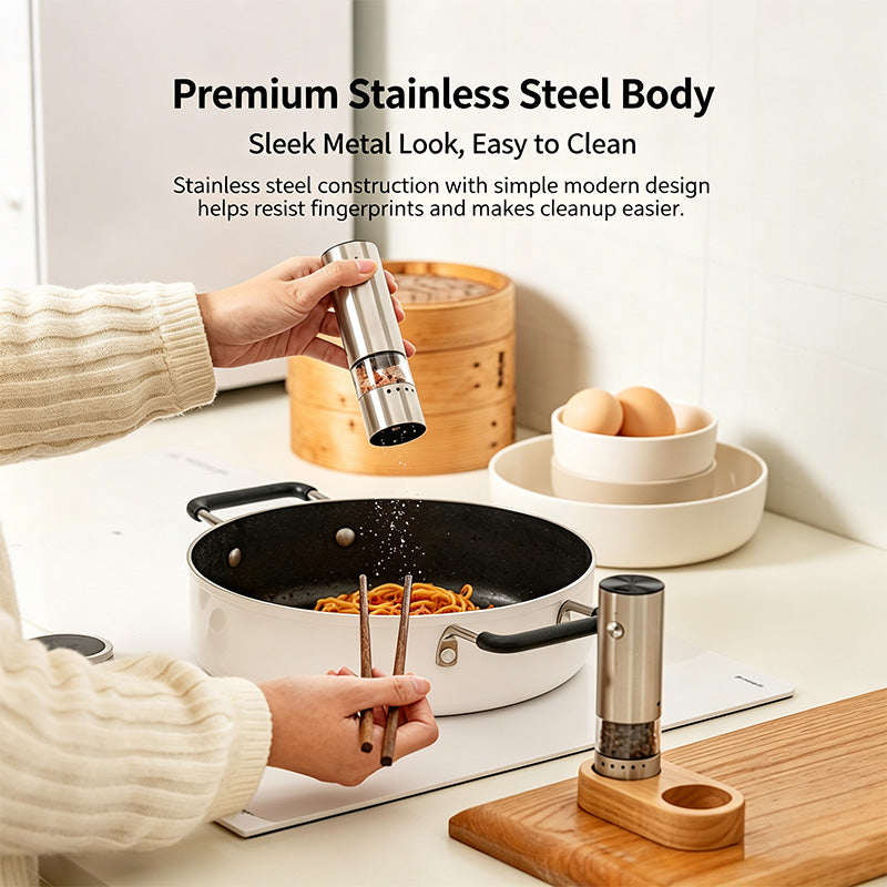 Electric Salt and Pepper Grinder, 5 Adjustable Coarseness Stainless Steel Pepper Mill