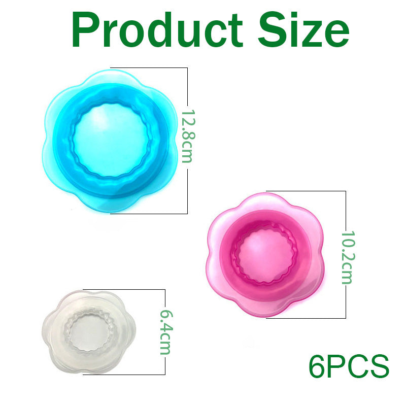 Silicone food storage lids are reusable and suitable for storing food in cups, jars, glass bottles, and round and rectangular containers.
