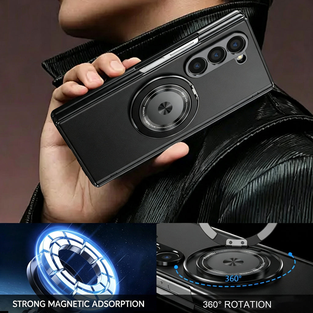 For Samsung Z Fold Series Aluminum Alloy Foldable Phone Case With Built-In 360° Rotating Magnetic Ring Kickstand