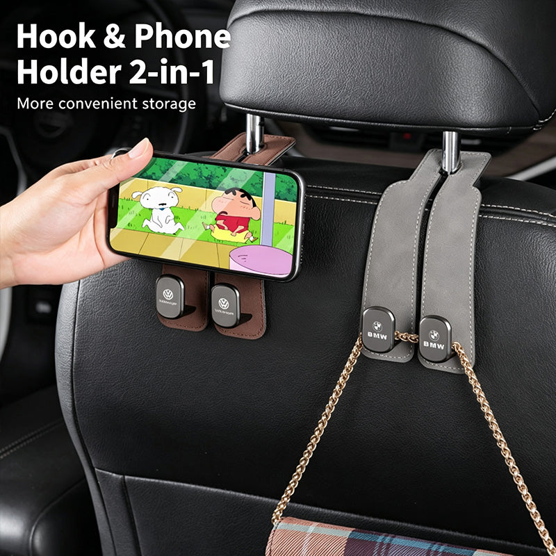 2-in-1 Suede Car Headrest Double Hooks Multi-Function Car Seat Back Organizer Hook for Bags, Purses, Water Bottles