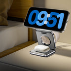3-in-1 Magnetic Wireless Charger Stand, Mag-Safe Charging Station for iPhone Series, Apple Watch & AirPods, Portable Aluminum Multi Device Wireless Charging Dock for Travel & Desk
