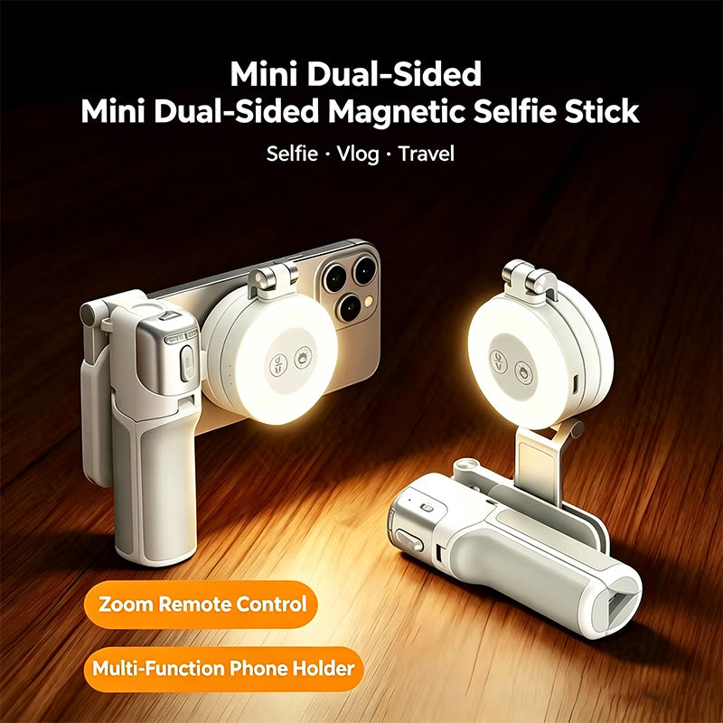 4-in-1 Magnetic Selfie Stick Tripod with Zoom Bluetooth Remote, Portable Mini Mag-Safe Phone Selfie Holder for Travel Selfie Video Recording
