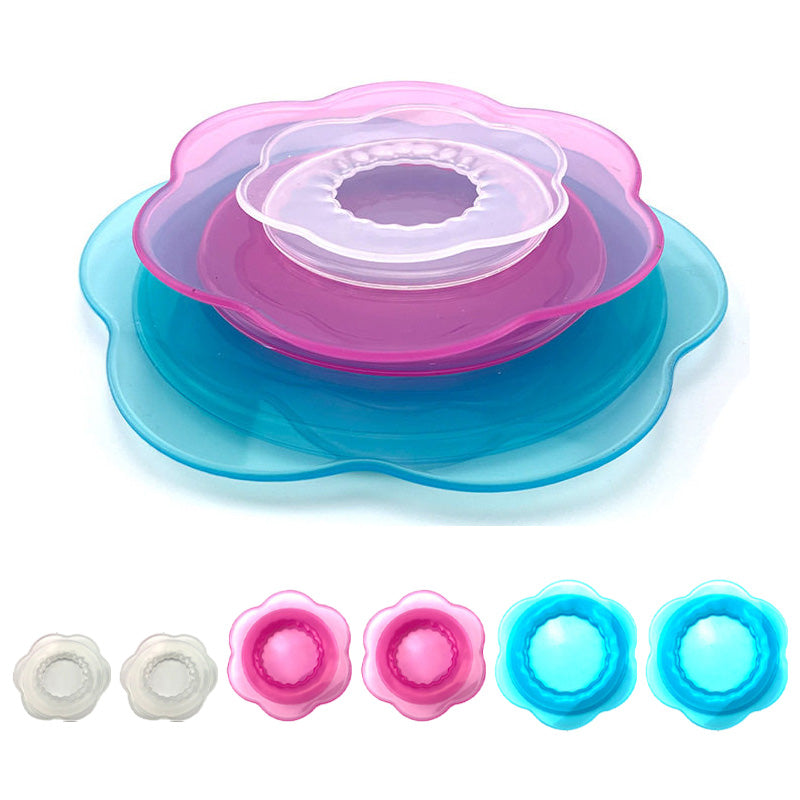Silicone food storage lids are reusable and suitable for storing food in cups, jars, glass bottles, and round and rectangular containers.