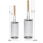 304 Food Grade Stainless Steel Rolling BBQ Grill Basket, Cylindrical Rotating Barbecue Mesh Cage with Anti-Scald Wooden Handle for Vegetables Meat Shrimp