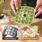 One Button Release Ice Cube Maker Storage Bin, 24 Cubes Food Grade Ice Tray with Dustproof Lid & Pull-Out Drawer for Cocktail, Whiskey, Drinks, Freezer & Camping Use