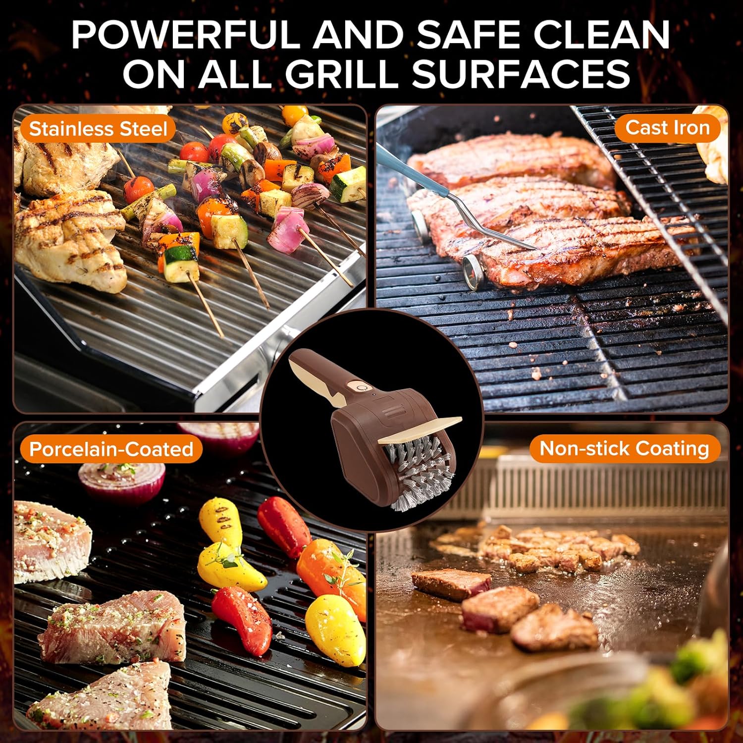 Electric Grill Brush for Outdoor Grill, Electric BBQ Grill Cleaner | Rechargeable Electric BBQ Grill Cleaning Stainless Steel Brush, Grill Scraper, BBQ Accessories Brown