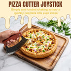 Knife with Wooden Stand, Mezzaluna Rocker Knife, Pizza Cutter, Anti-stick Pounding Texture for Kitchen, Camping, BBQ