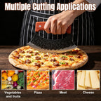 Knife with Wooden Stand, Mezzaluna Rocker Knife, Pizza Cutter, Anti-stick Pounding Texture for Kitchen, Camping, BBQ