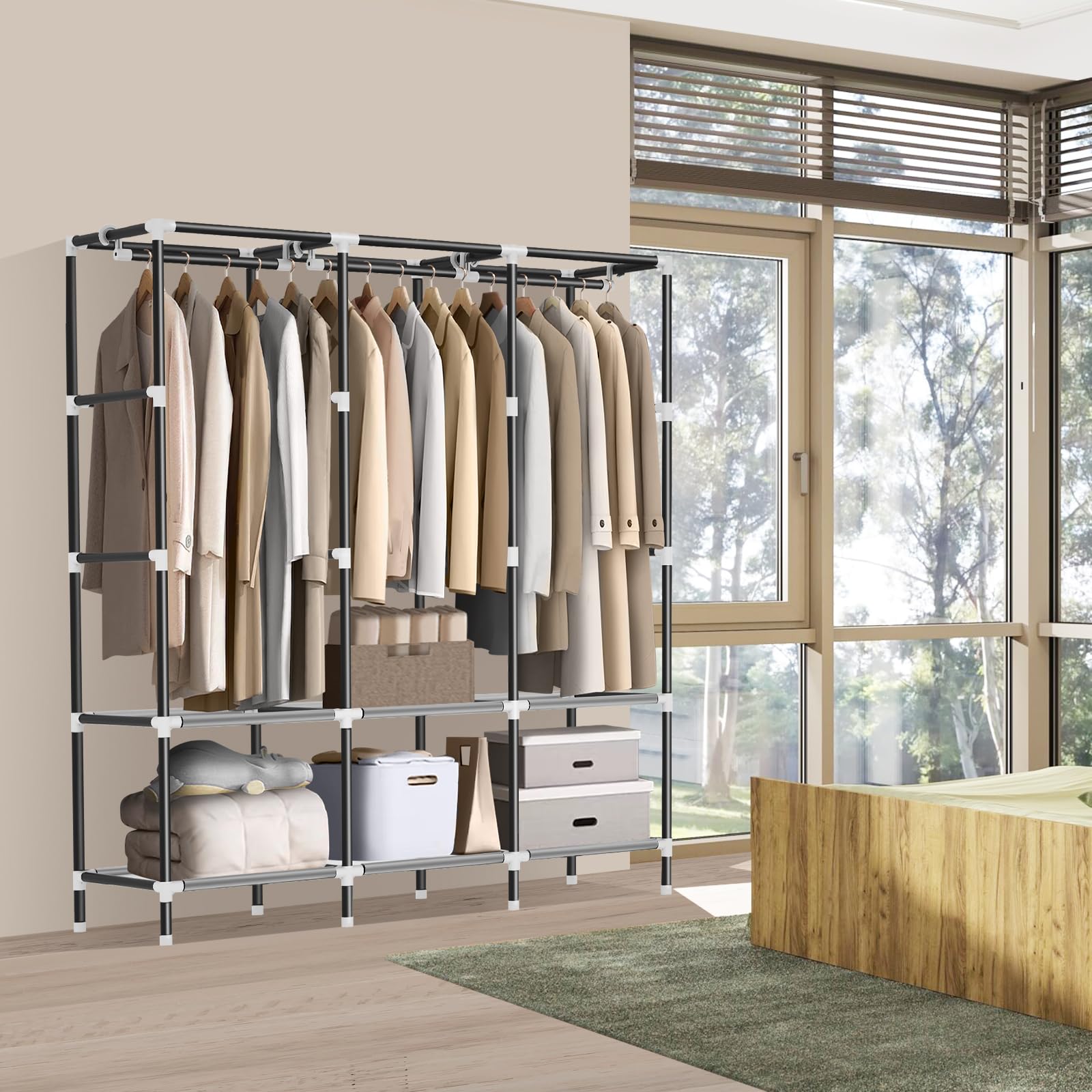 Portable steel-tube wardrobe for the bedroom, sturdy and durable portable hanging wardrobe