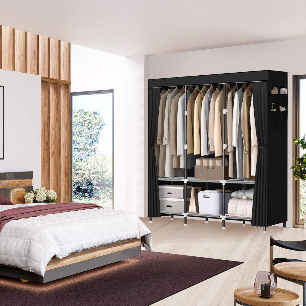 Portable steel-tube wardrobe for the bedroom, sturdy and durable portable hanging wardrobe