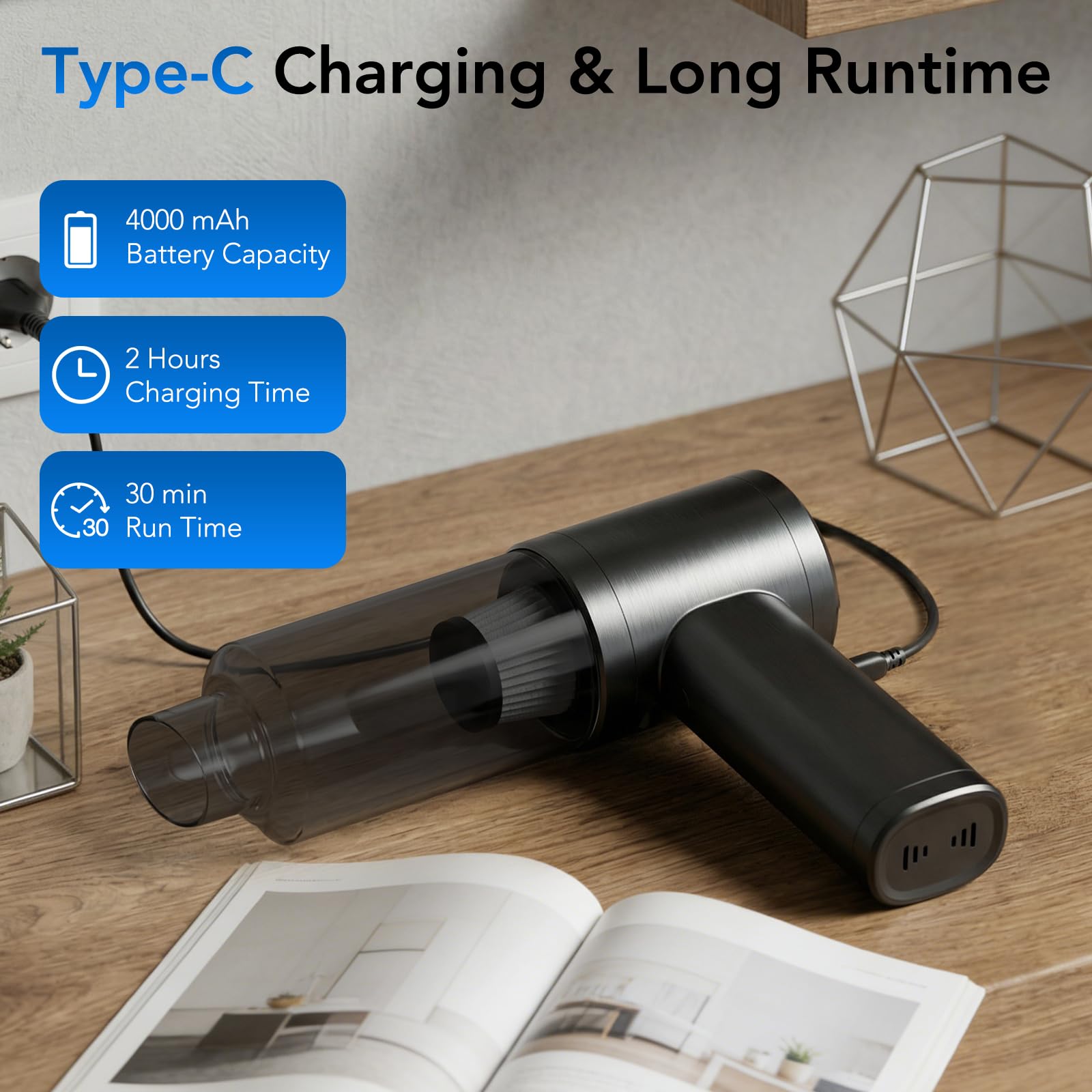 Portable Brushless-motor Car Vacuum Cleaner, Equipped with Multiple Nozzles