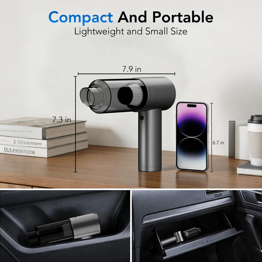 Portable Brushless-motor Car Vacuum Cleaner, Equipped with Multiple Nozzles