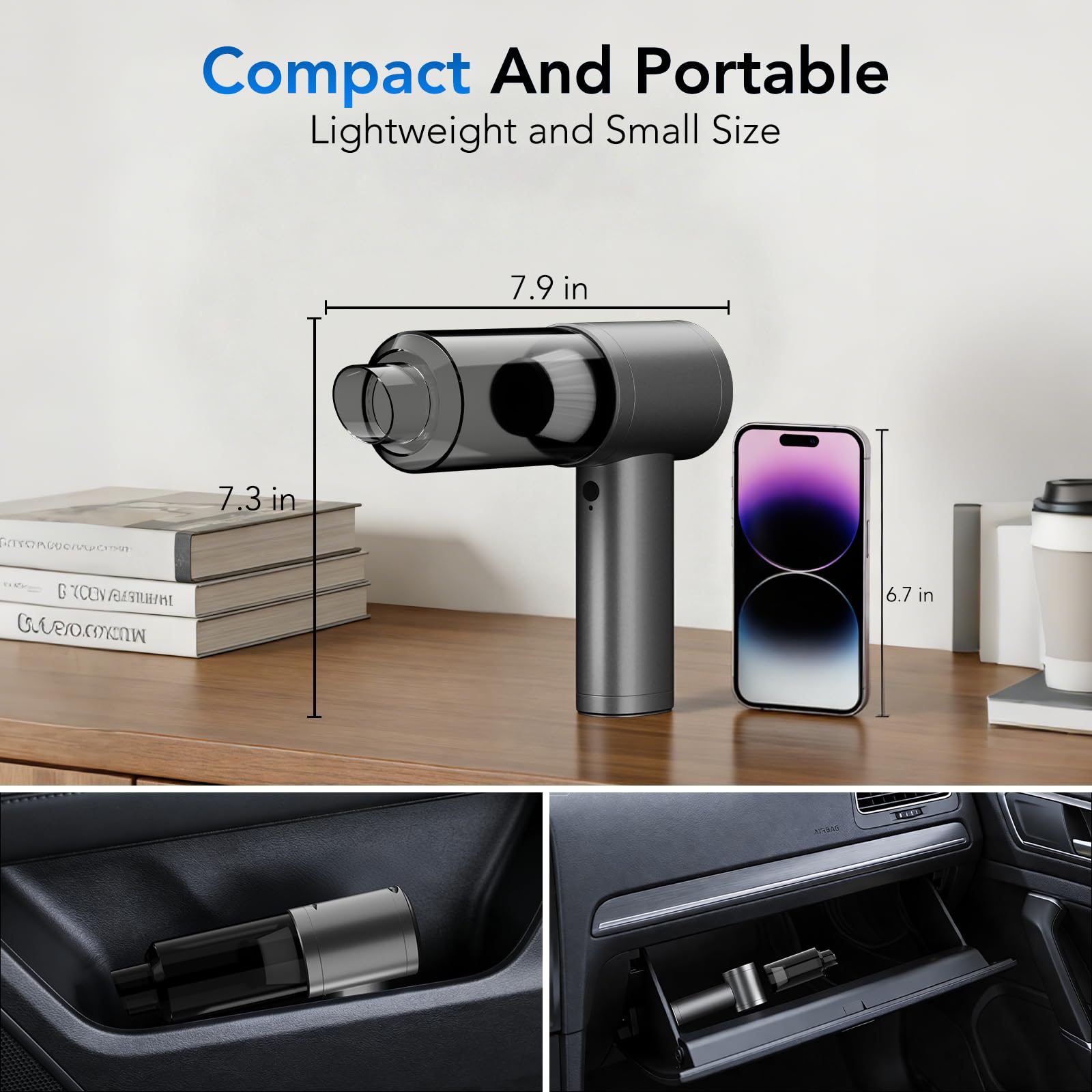 Portable Brushless-motor Car Vacuum Cleaner, Equipped with Multiple Nozzles