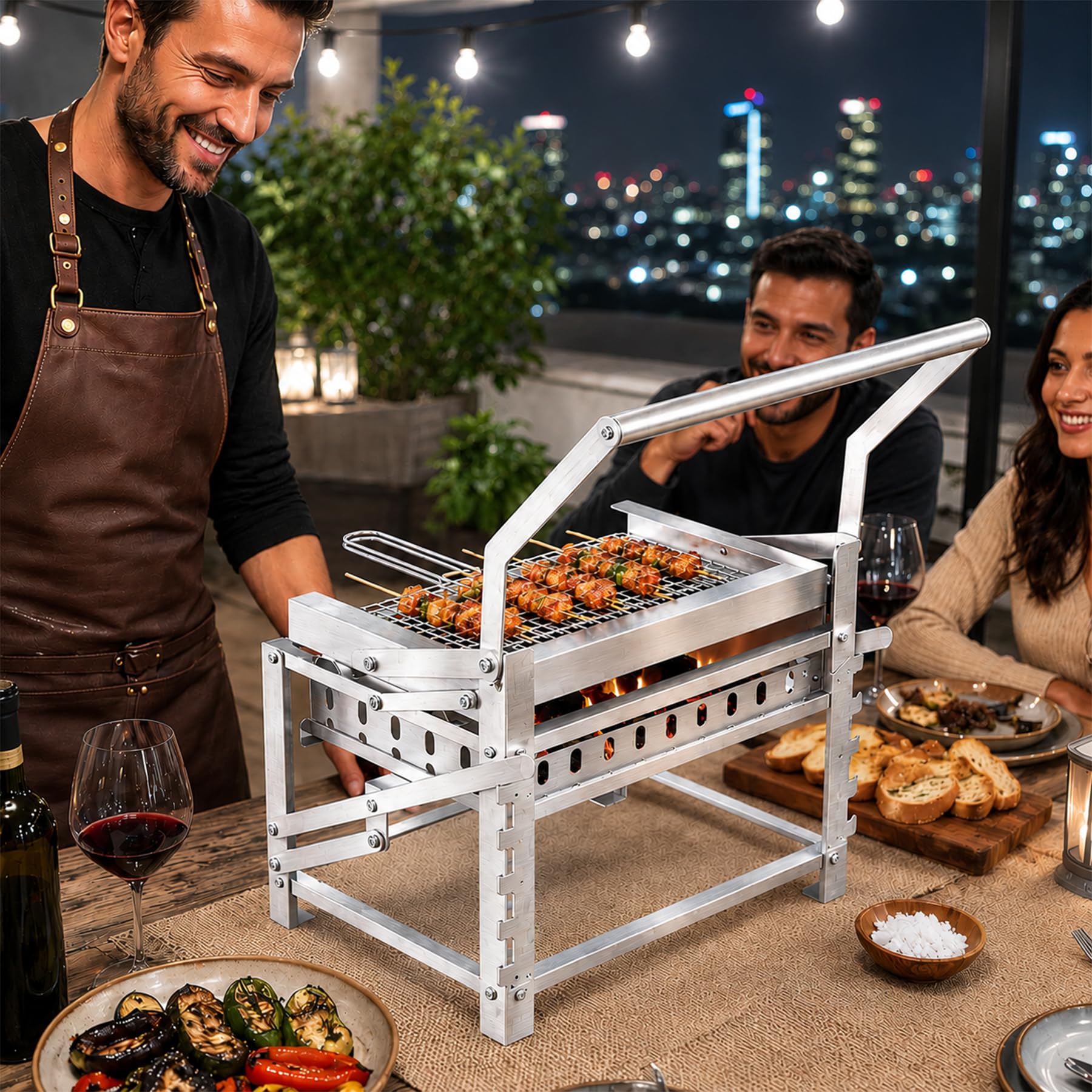 Foldable Portable Stainless Steel Charcoal BBQ Grill, Detachable Camping Barbecue Grill, Easy Disassembly Outdoor Grill for Backyard