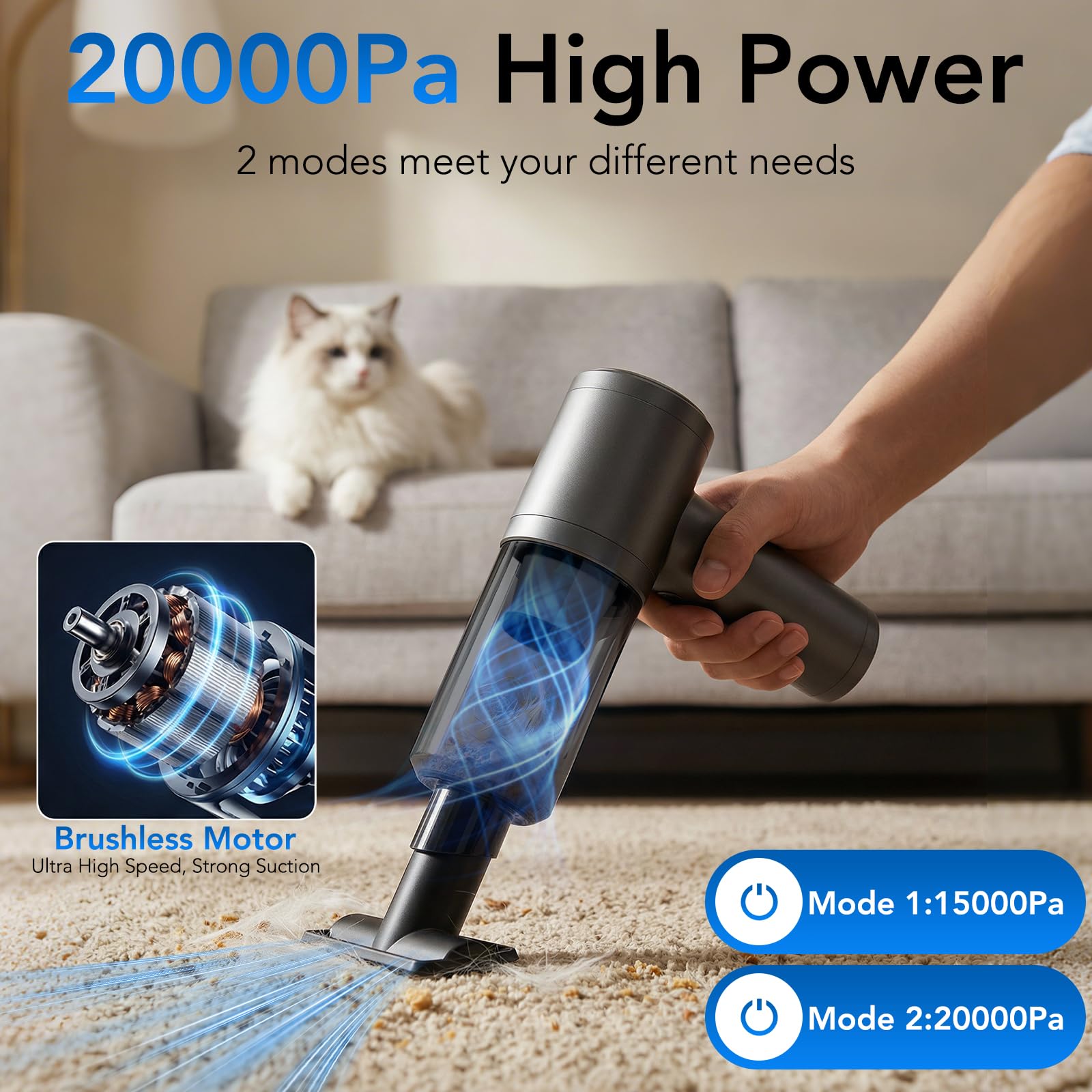 Portable Brushless-motor Car Vacuum Cleaner, Equipped with Multiple Nozzles